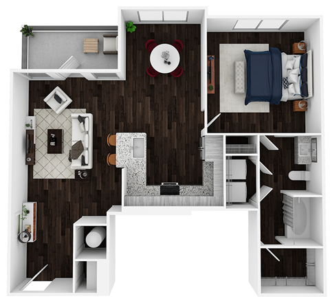 Floor plan for 1 bed, 1 bath, 835 sqft